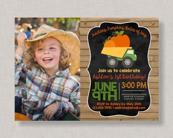 Bales of Hay Invitation, Truck Birthday Invitation, Pumpkin Birthday Invitation, Pumpkin Invitation, Farm Birthday Invitation, Fall Invite Il_570xn