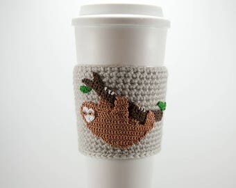 Coffee cozy, cup sleeve, golden sloth, i love sloths, gift for her, gift for him, three-toed sloth, coffee sleeve