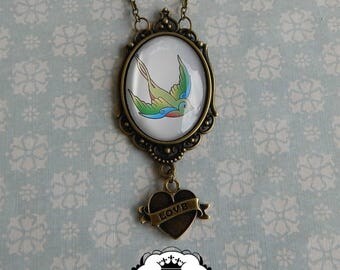 necklace rockabilly tattoo pin up swallow heart love