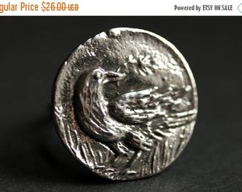 BACK to SCHOOL SALE Gothic Raven Ring. Crow Ring. Pewter Button Ring. Bird Ring. Adjustable Ring. Silver RIng. Handmade Ring. Pewter Ring. H
