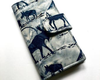 Moose Wallet, Womens Clutch Wallet, Woodland Vegan Bifold Wallet, Navy