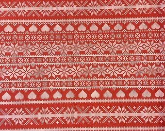 Fryetts Fair Isle Red cotton print fabric by the metre.