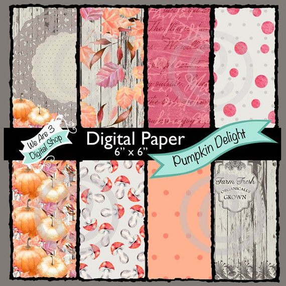 We Are 3 Digital Paper, Autumn, Fall, Pumpkins, Mushrooms