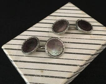 Vintage Swank Cuff Links Silver Tone with Mother of Pearl