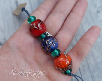 decorative rounds Lampwork bead set (3 plus 4 spacers) SRA