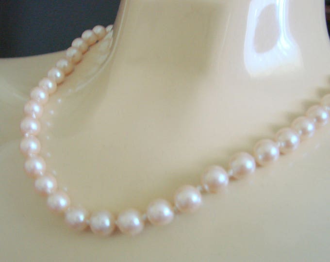Vintage Glass Hand Knotted Pearl Choker Necklace / Classic Pearl Necklace / Silver Filigree Clasp / Jewelry / Jewellery