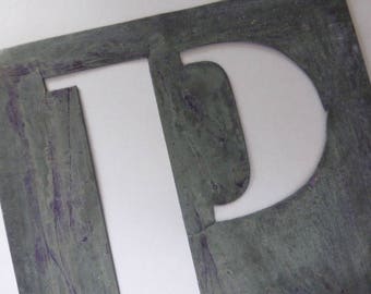 Large Vintage Stencil Letter, French, Zinc, Letter, Initial P.
