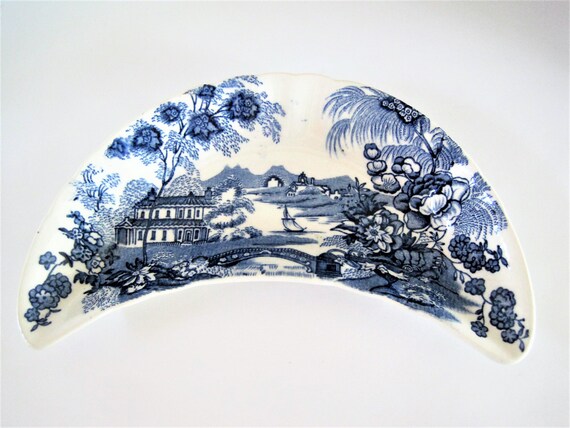 Royal Staffordshire Tonquin Bone Dish, Clarice Cliff, Blue Transferware, Made in England