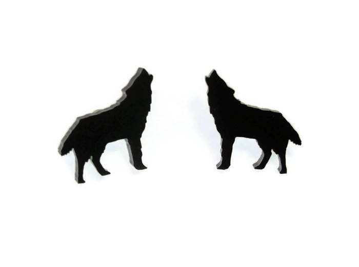 Howling Wolf Stud Earrings Animal Jewelry Laser Cut Acrylic Wolves Howling Wolf Stud Earrings Animal Jewelry Laser Cut Acrylic Wolves