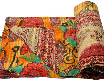 Vintage Kantha Quilt Gudri Reversible Throw Ralli Bedspread Bedding India OG1050
