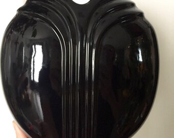 Vintage modern glossy 80s black ceramic vase / 1980s black vase