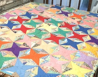 Quilt / Star Quilt / Four Point Star Quilt / Feed Sack Quilt / Vintage Quilt / Handmade Quilt / Homemade Quilt / Christmas Gift