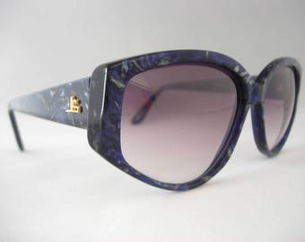 Vintage Jean-Louis Scherrer Paris Hand Made in France Blue Gray White Swirled Marbled Lacquer Finish Plastic New Old Stock LARGER Fit