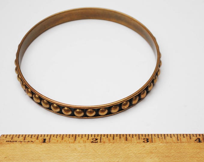 Boho Brass Bangle - Vintage large gold bracelet - 9 inches