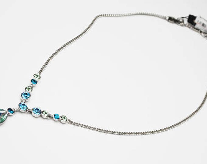 Givenchy Rhinestone Necklace - Blue Green crystal silver - signed