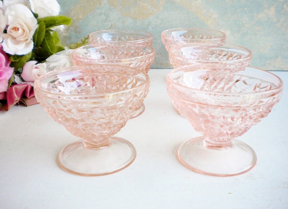 Blush Pink Depression Glass Bowls Set Of 6 Jeannette Buttons