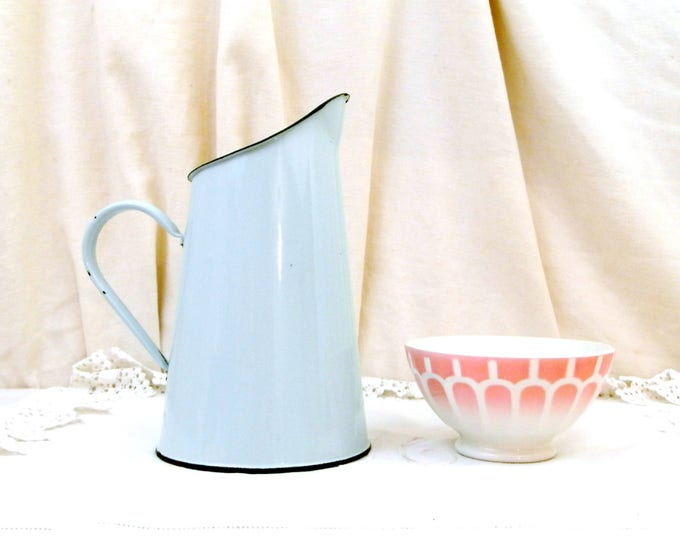Vintage Mint Green Enamel French Pitcher, Enamelware Pale Green Jug, Rustic Rural Country Cottage Decor, Farmhouse Kitchen from France,