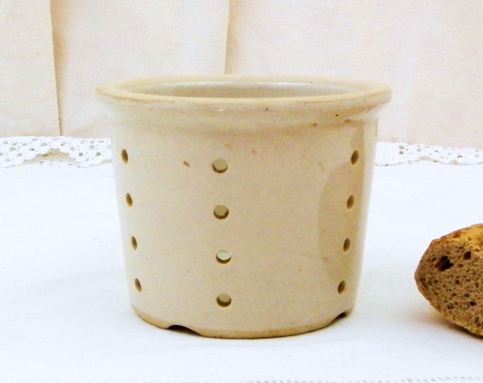 Antique French White Glazed Ceramic Cheese Strainer Pot, Stoneware Faisselle Drainer Vessel from France, Farmhouse Cottage Kitchen Decor