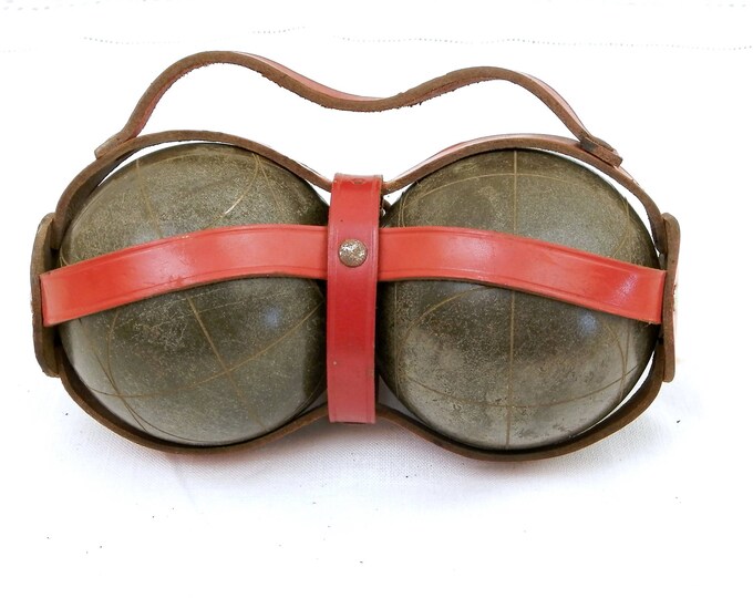 Vintage 1950s Wooden Lignum Vitae Boule / Petanque Balls Made in Italy by Fabra with Red Leather Carrying Case, French Bowling Balls