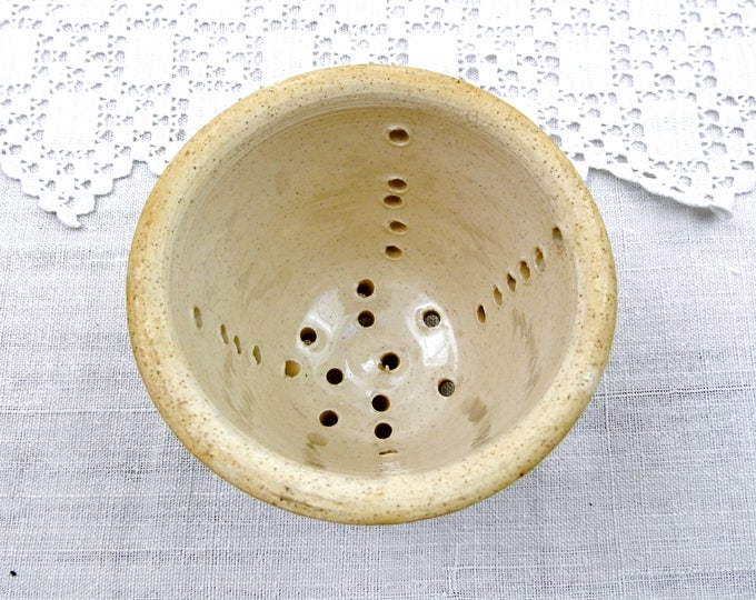 Small Antique French Stoneware Cheese Faisselle Straining Pot, Pottery Dairy Cream Cheese Drainer from France, Retro Cookware Kitchen Mold