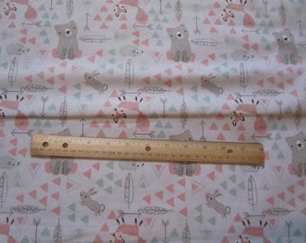 White Woodland Animal/Bear/Deer/Fox/Arrow/Feathers Cotton Fabric by the Yard