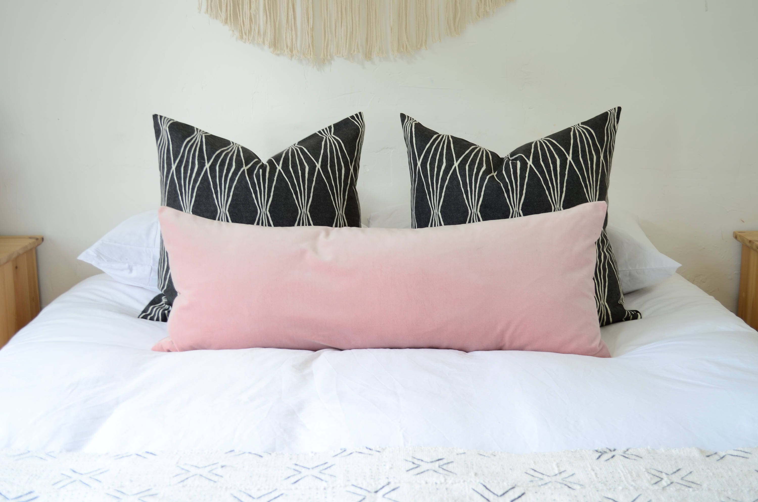 blush long lumbar pillow // blush velvet cushion // blush
