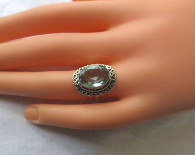 Sterling Aquamarine Ring, Vintage Faceted Aquamarine Gemstone Ring, Size 6.5, Aquamarine Jewelry