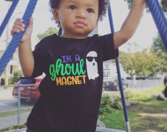 I'm A Ghoul Magnet Baby Boy Toddler Black Halloween Tshirt
