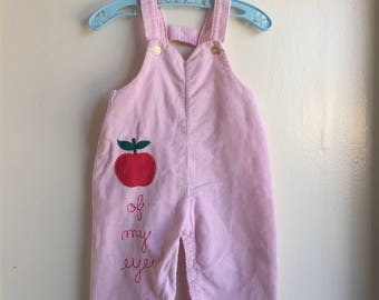 VTG Apple Of My Eye Pink Corduroy Overalls Pants Sz 6-12M