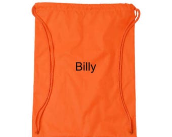 Personalized Drawstring Bag Orange Monogrammed Gym Bag Cinch Tote