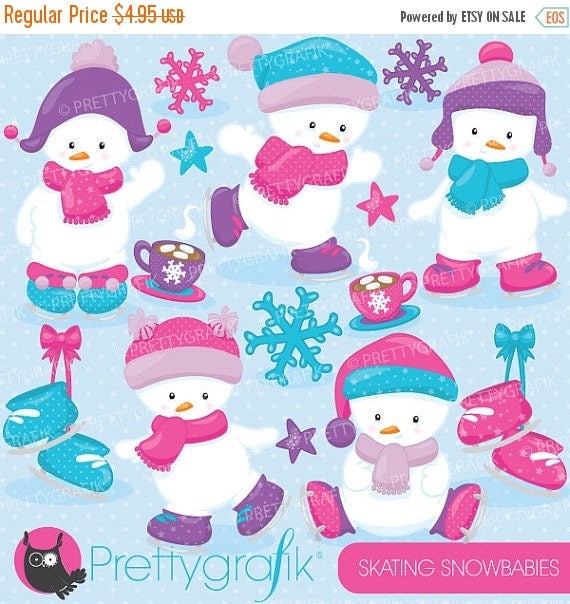 80% OFF SALE 80 Percent 0FF Sale Ice skating snowmen clipart commercial use, vector graphics, digital clip art, digital images - Cl763 Il_570xn