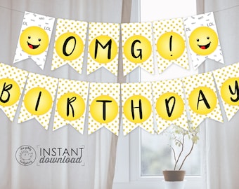 Printable DIY Emoji Party Banner, Birthday Party, Graduation Banner, Baby Shower, Emoji Bunting, Emoji Party Decorations, Instant Download