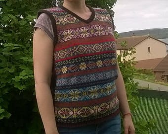 Fair isle vest,Shetland vest.Shetland wool vest,Fair isle sleeveless top.striped back