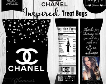 Sweet Sixteen 16 Chanel Classy Birthday Theme Personalized Treat Popcorn Bags Customized Favors Bridal Shower Quince 21 13 15 18 21 Diamonds
