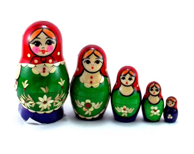 Nesting Dolls 5 pcs Russian matryoshka Babushka doll for kids set Wooden stacking authentic genuine toys Birthday gift for mom Inlaid
