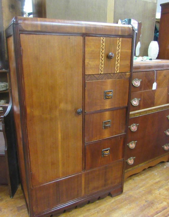 Art Deco Waterfall Chifferobe with drawers and hanging space