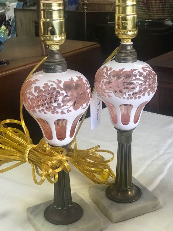 Pink glass lamps 1920's cameo glass