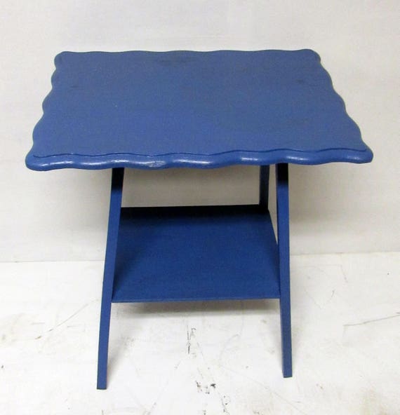 two tired table with scalloped edge mahogany restyled blue