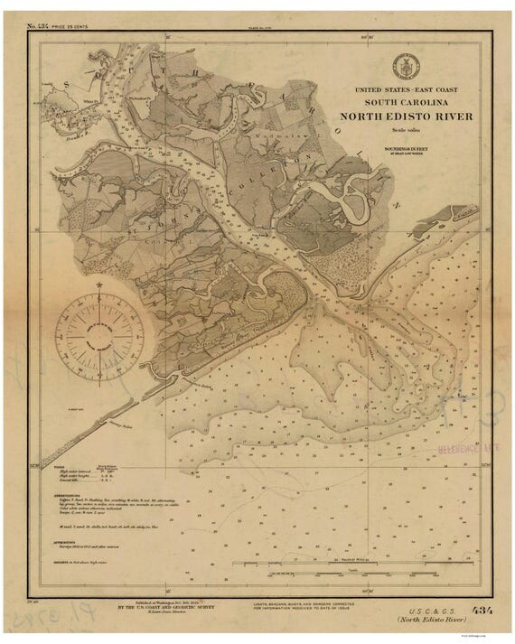 North Edisto River 1924 Map-Old Nautical Chart South Carolina