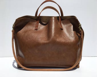 SALE! Large Brown Leather Gym, Travel, Yoga, ETC. Carry All Tote