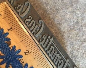 Vintage Letterpress Printer Block Automatic Gas Co. Inc Script Logo Name Type #2
