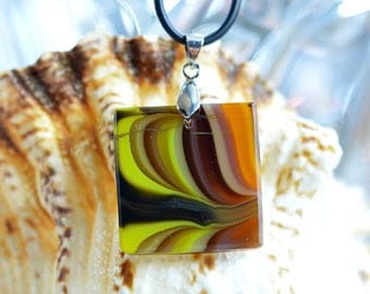 FREE SHIPPING, Pendant, Fused glass jewelry, One of a kind, Pendant in amber tones, Sweetheart, Heady glass pendant, Jewelry for women