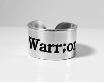 Semicolon, Warrior, Survivor, My One Word, Inspirational, Name, Cuff Ring, Describe Yourself In 1 Word, Hope, Gift For Her, Gift For Him