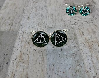 Deathly Hallows Harry Potter Inspired Small Silver Glow In The Dark Picture Cufflinks