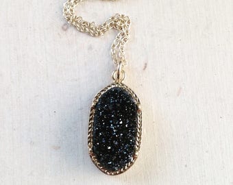 Gold Black Druzy Necklace: Black Druzy Necklace, Drusy Necklace, Druze Necklace, Black, Organic Shape Geodes - Gold Filled