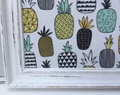 Tableau d'affichage babillard aimanté recouvert tissu ananas fruits tropicaux décor été organisation bureau organiser afficher mémos photos