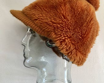 60's Vintage MOD mustard brown faux fur hat cap