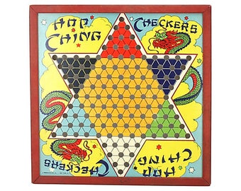 1950s Chinese Checkers Game Board - Red, Blue, Yellow, Green, White, Orange