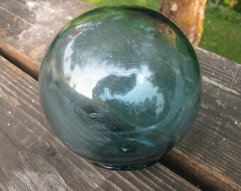 4.5" Japanese Glass Float, Blue Green, Glass, Antique,Nautical, Beach Decor, Home and Garden, Beach Cottage Decor, Sea, Ocean, Glass Float