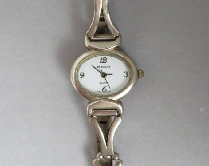 Persona Ladies Watch, Silvertone Link Watch, Vintage Wrist Watch, Collectible Watch